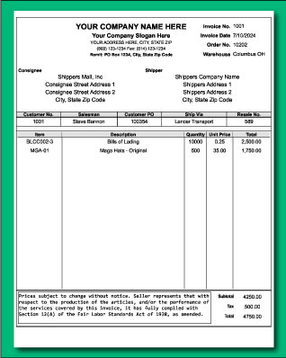 Shipping Invoice SHP001